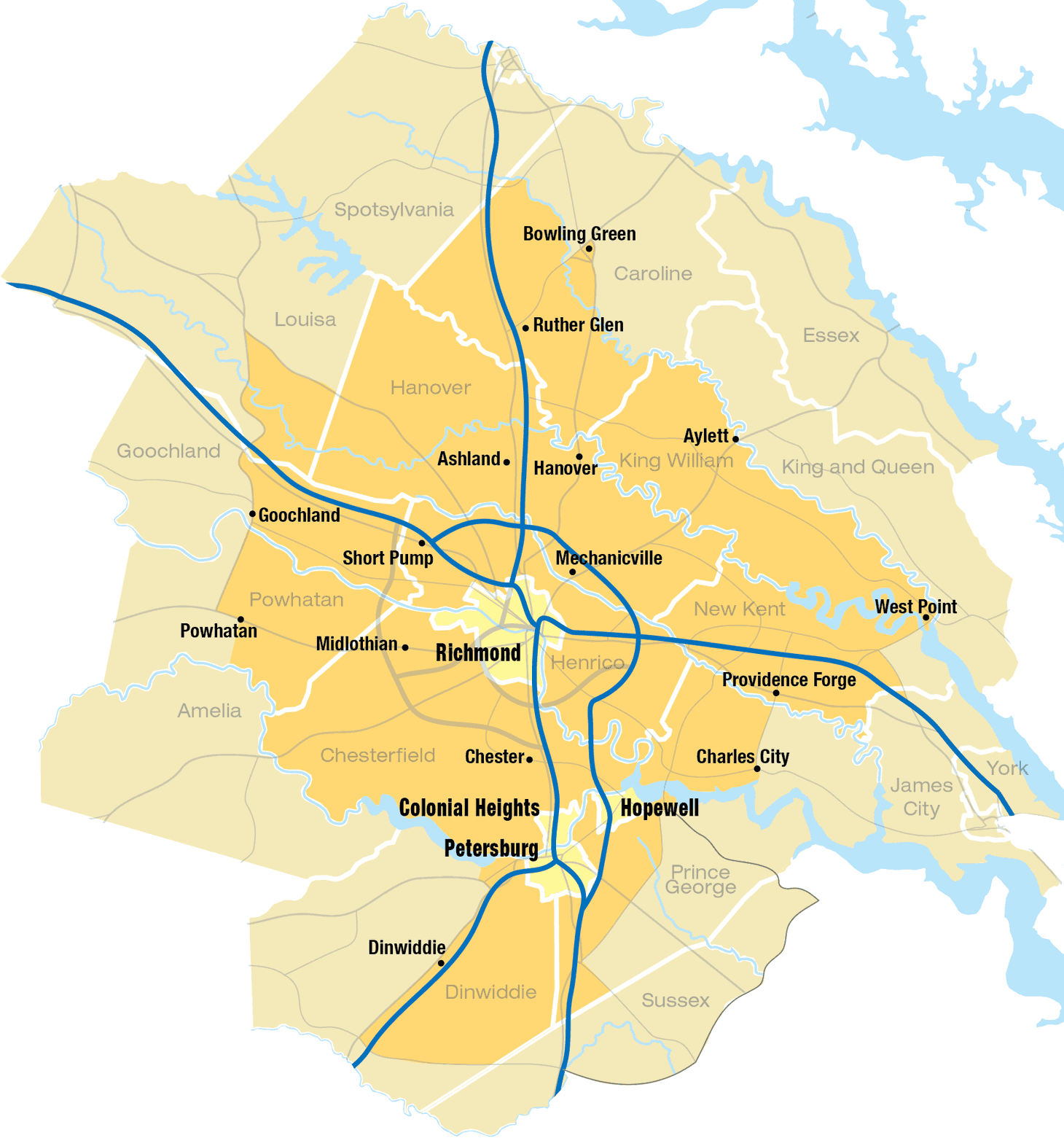 N. Chasen and Son Central Virginia Service Map